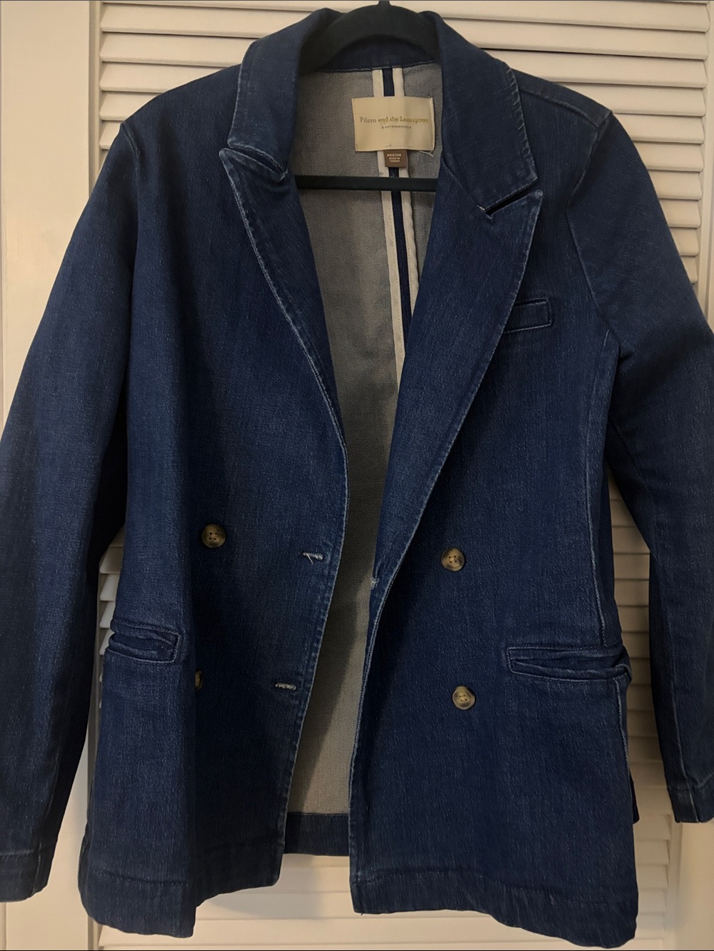 Anthropologie Double-Breasted Dark Denim Blazer